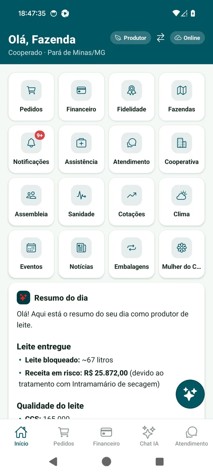 Home do produtor no celular